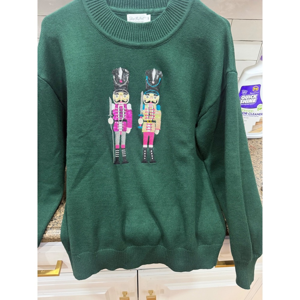 Shop The Mint‎ Green Sequin Nutcracker Christmas Holiday Sweater Small Womens